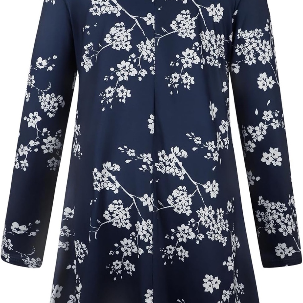 Floral Navy and White Long Sleeve Dress